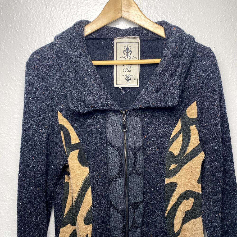 Vtg Y2K Fleur De Lis Avant Garde Grunge Ruffle Whimsigoth Boho Sweater Jacket M - Picture 2 of 16